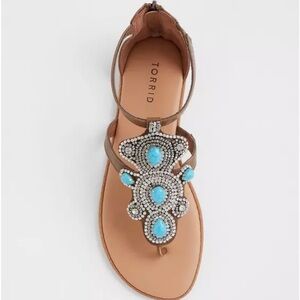 Brown Turquoise Stone T-Strap Sandal